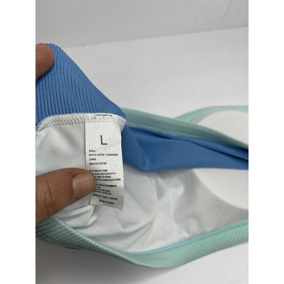 Blue Two Tone one shoulder bikini top Women's Large Ribbed Swim Suit - Picture 4 of 6